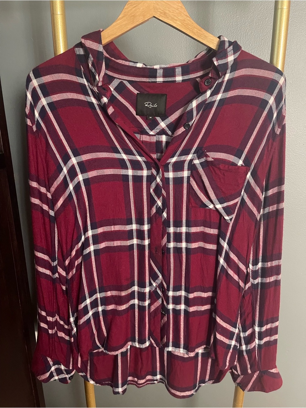 Rails Hunter Burgundy, Navy and White Plaid Button-Down Shirt